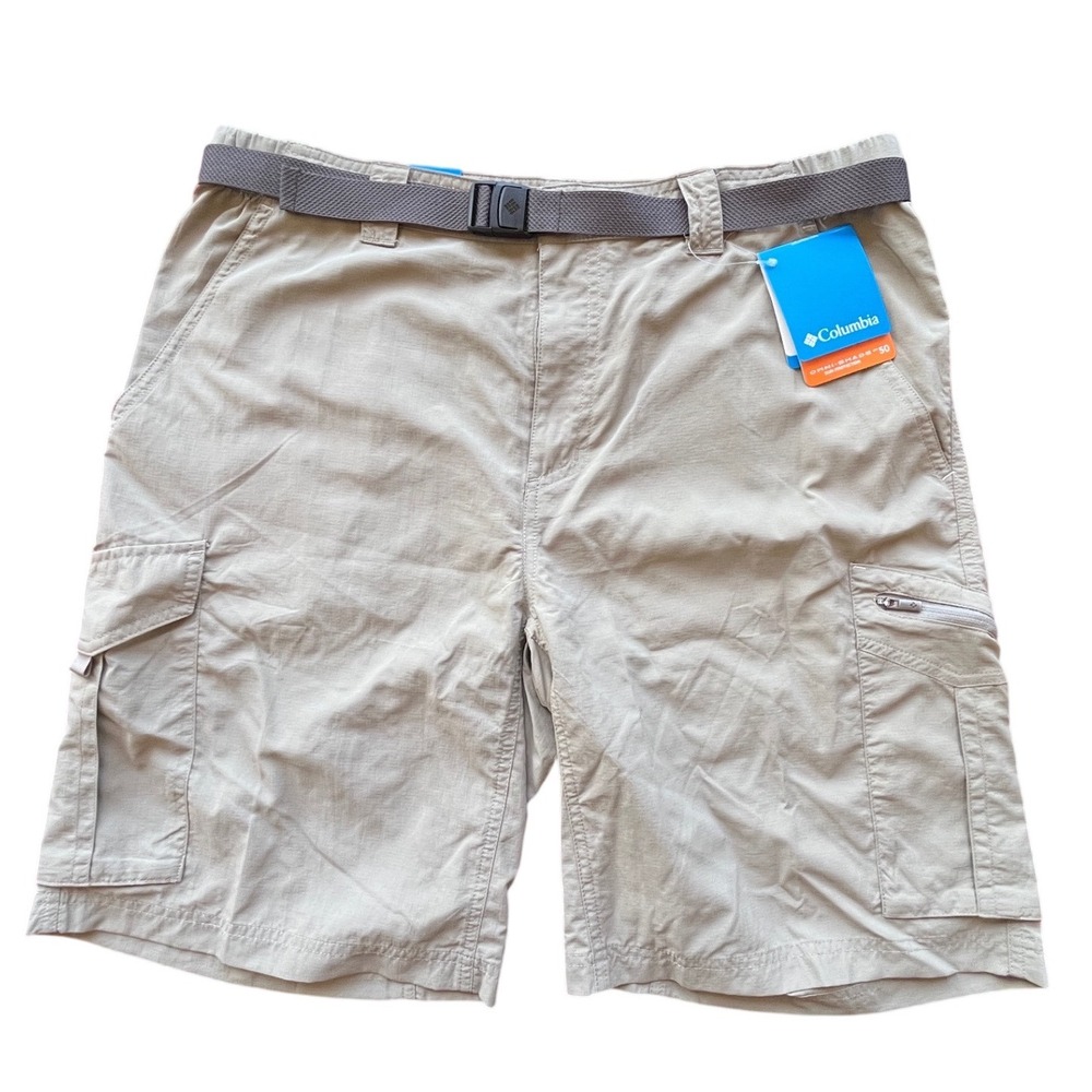 NEW! Columbia Kestrel Ridge Cargo Shorts Mens 34 Fossil Tan Omni-Shade UPF 50